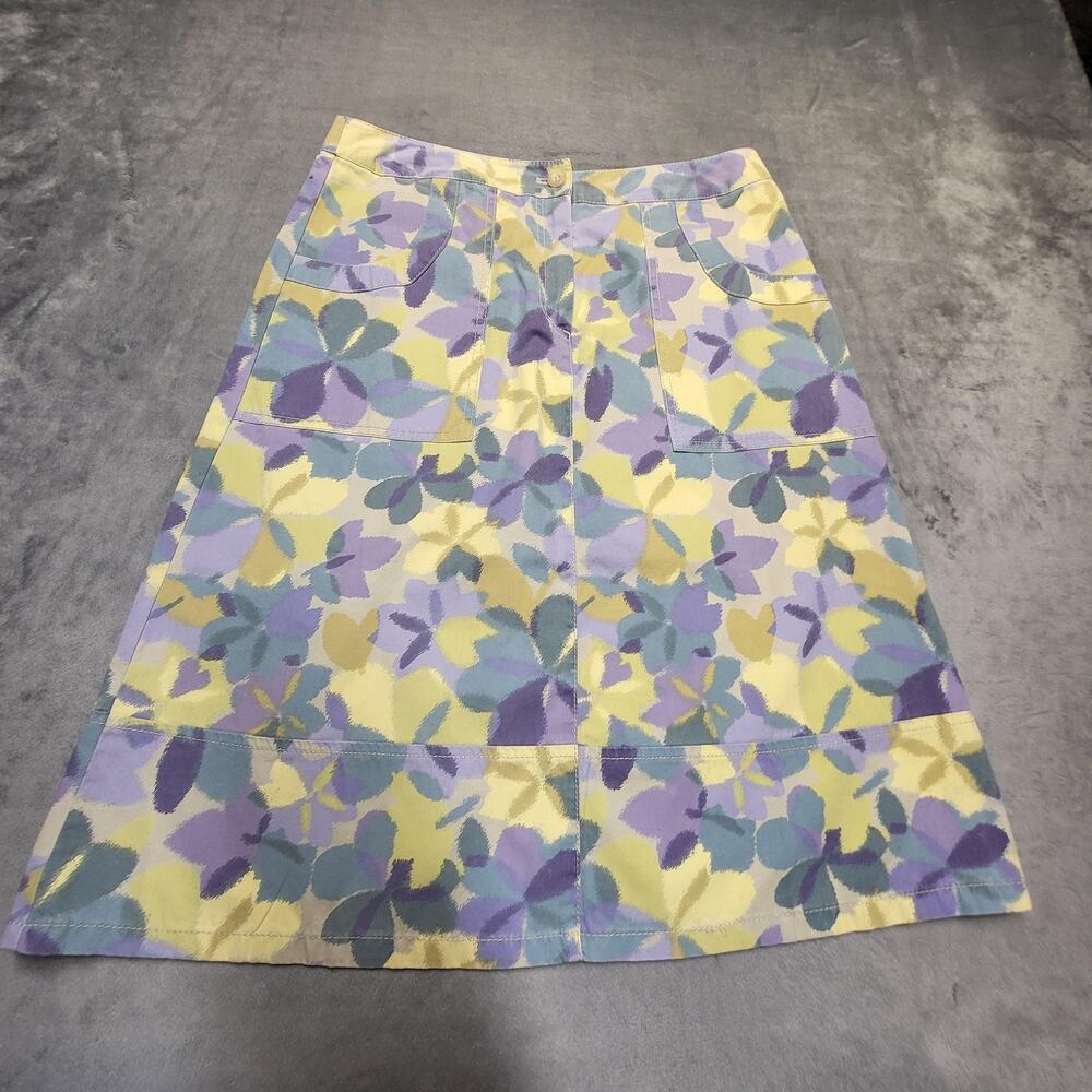 J. Jill Skirt Womens 8 Multicolor A-Line Cotton Twill Floral Pockets